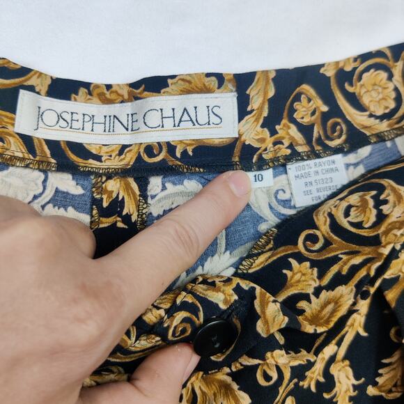 Vtg Josephine Chaus Pleated High Rise Gold Leaf Trousers 6 Regency Old Money - Picture 7 of 12